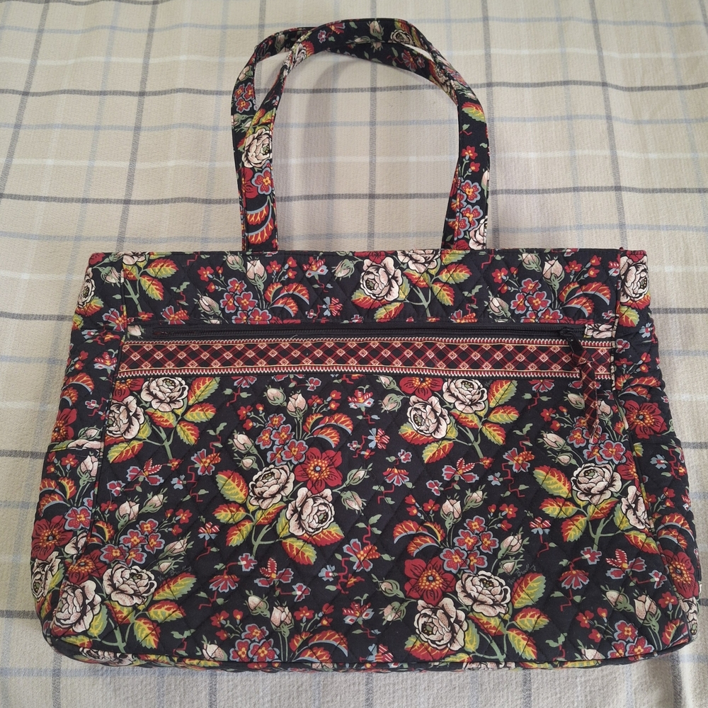 Vera Bradley Black Floral Quilted Tote with Multicolor Blooms